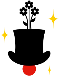 Clown Daddy logo: a top hat with flowers, a red clown nose and gold stars